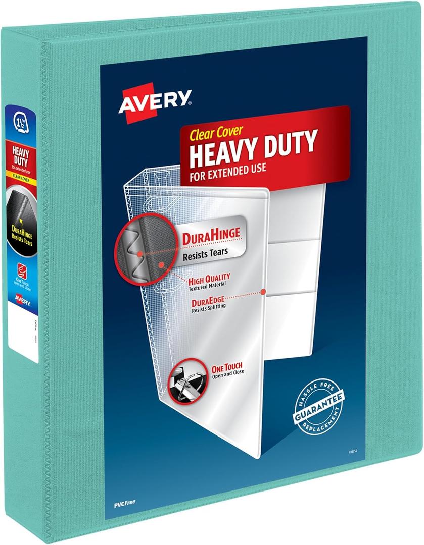 Avery Heavy-Duty View 3 Ring Binder, 1.5 Inch EZD Rings, Great for Portfolios, Office, School Notebooks, and More, 1 Mint Binder (79271)