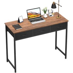 WOHOMO Computer Desk with Drawers, 39.3 Inch Bedroom Desk with Storage, Home Office Desk for Room Spaces, Modern Work Writing Study Tables, Rustic (Brown)