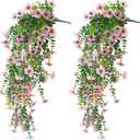 Artificial Hanging Flowers for Outdoors, 2 Pcs UV Resistant Artificial Outdoor Flowers, Not-Fading Fake Hanging Plant for Outdoor Planters for Home Garden Porch Yard Decor, Double Pink