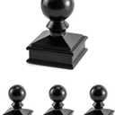 QWORK Fence Post Cap, 4 Pack 2" x 2" Decorative Piling Metal Caps with Top Ball, Black