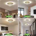 Gold Crystal Chandelier Flush Mount Ceiling Light, 9.8" Surface Mount LED Fixture with Built-in Light, Mini Bedroom Light 6000K