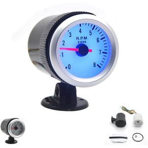 Shkalacar RPM Tachometer Gauge, Car Digital Meter 0-8000RPM with Blue Backlight for 1-8 Cylinder Vehicle Gas Powered Engines, 2 Inch 52mm LED Tachometer Gauge