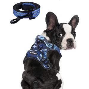 BUMBIN Dog Harness for Large Dogs, No Pull Adjustable No Choke Pet Vest with Dog Leash Fit Smart Reflective Pet Walking Harness for Training Easy Control Soft Handle Blue Camo L