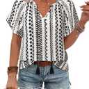 Unixseque Summer Tops for Women Casual Boho Blouses Short Sleeve V Neck Shirts Tie Front 2025 Trendy Beach Vacation Clothes (White)