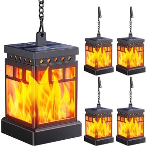 KOOPER Hanging Solar Lanterns Outdoor Waterproof, 4PCS Flickering Flame Hanging Solar Lights for Outside, Outdoor Solar Lanterns up to 12 Hours, Lanterns Decorative for Patio Porch Yard Garden Decor