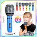48 Pcs Colorful Inflatable Instruments Rock Star Toy Set Including 24 Plastic Microphones, 24 Guitars and 1 Inflator for Musical Concert Themed Party Decoration