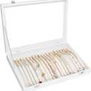 Necklace Organizer Box Premium 20 Hooks Velvet Necklace Display Jewelry Tray with Transparent Lid Jewelry Necklace Display Box for Necklace Pendants Suitable for Women and Girls (Ivory)
