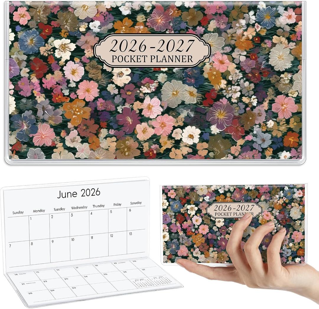 5 x ReliThick 7" x 6.5" 2026-2027 Pocket Calendar for Purse Small Monthly Planner Notebook PVC Cover Pocket Calendar Notepads Appreciation Present Gift for Women Mom Friend Teacher(Nature Floral)