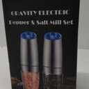 Gravity Electric Pepper and Salt Grinder Set, Salt and Pepper Mill & Adjustable Coarseness, Battery Powered with LED Light, One Hand Automatic Operation, Stainless Steel (Set/Silver) (2.5*2.5*7.9inch, Set/Sliver)