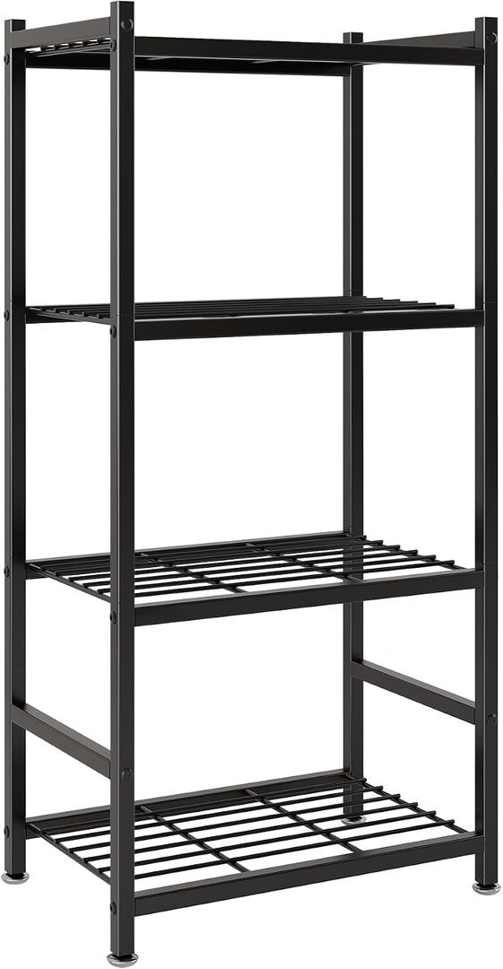 Small Storage Shelves, 4-Tier Metal Shelving Unit with Adjustable Feet, Compact Shelf Organizer for Garage, Kitchen, Pantry and Closet Organization, 17.7" x 11.8" x 43.3" Black