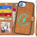 TUCCH Wallet Case for iPhone 17e 16e 6.1", [Removable] [Wrist Strap] Wireless Charging RFID Blocking [4 Card Holders] PU Leather Magnetic Detachable Stand Folio Cover for iPhone 17e/16e, Light Brown
