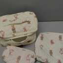 Large Quilted Makeup Bag for Women and Girls, Cute Coquette Floral Cotton Cosmetic Bag, Aesthetic Travel Organized Toiletry Bags (06-beige bears)