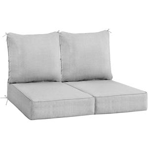 Sundale Outdoor Olefin Deep Seat Cushion Set of 2, Patio Chair Cushion and Pillow, Water-Resistant Sectional Sofa Pad with Straps Light Gray, 24 x 24 x 6 Inches