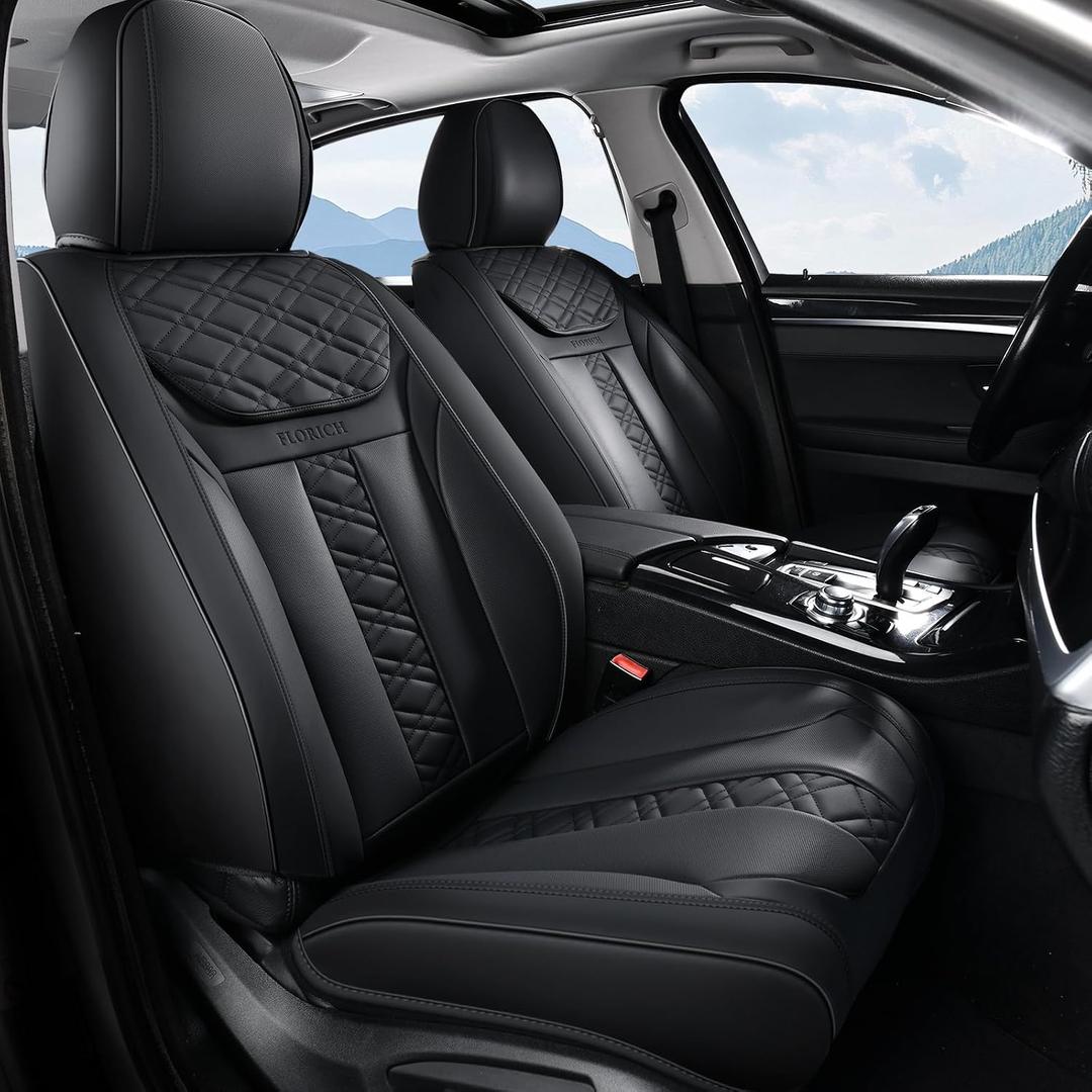FLORICH Seat Covers, Front Seat Covers 2 PCs, Automotive Seat Cover for Cars, Luxury Leather Universal Seat Cover Accessories Fit for Most Cars SUV Truck Sedans(Black)