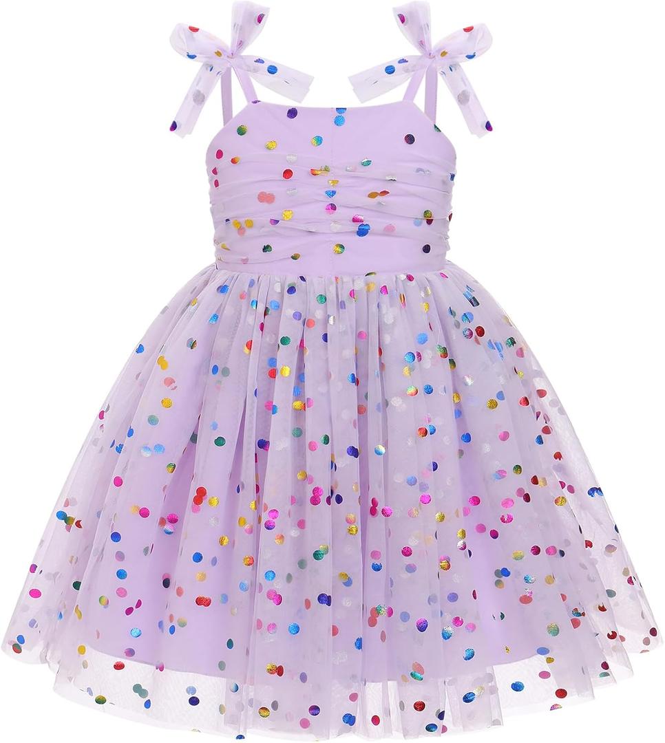 IMEKIS Toddler Baby Girl Birthday Princess Dress Shiny Confetti Boho Rainbow Cake Smash Photo Shoot Outfit, (3-4T)