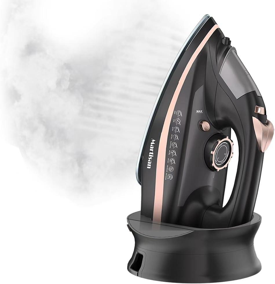 Martisan Cordless Iron for Clothes, 1500W, Wireless, Rapid Heating, Retractable Cord, Power Charging Base, Ceramic Soleplate, Auto-off, Anti-calc, Anti-drip, Self Clean