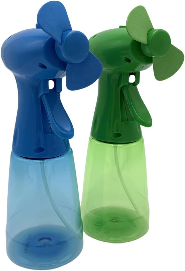 Water Misting Fan Handheld Portable Battery Powered Compact Outdoors Cooling Fans 2 Pack (Blue/Green)