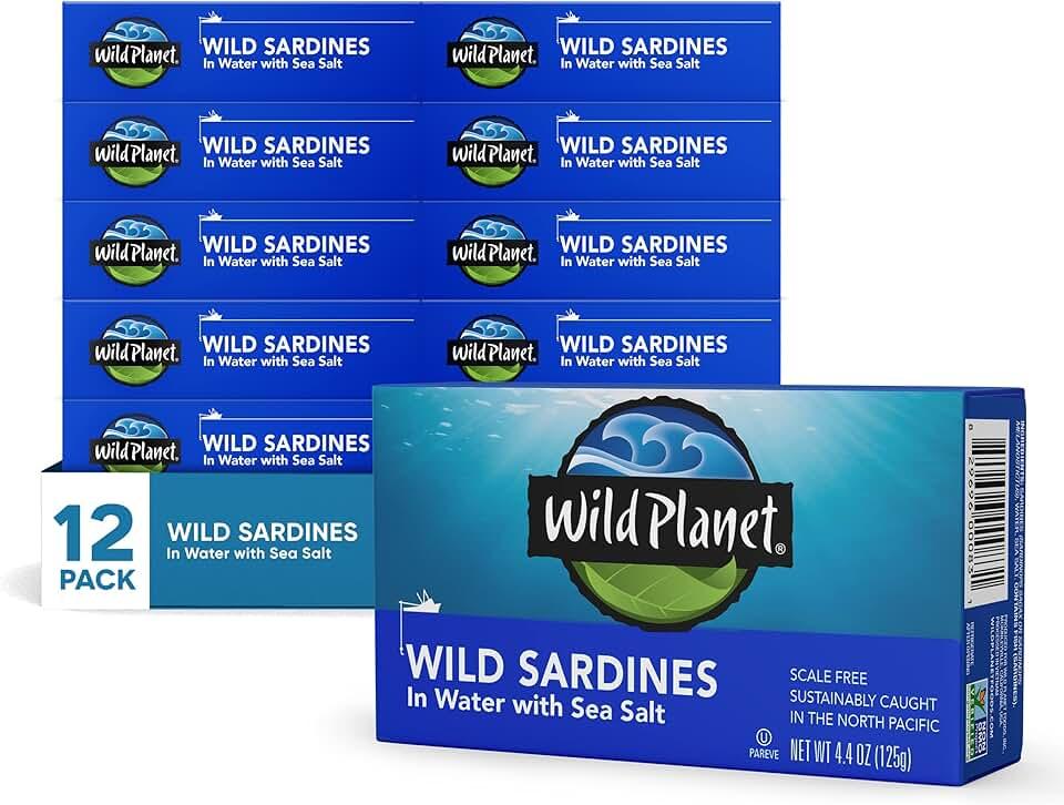 Wild Planet Wild Sardines in Water with Sea Salt, Tinned Fish, Non-GMO, Sustainable 4.4 Ounce (Pack of 12), BB 11/12/2023
