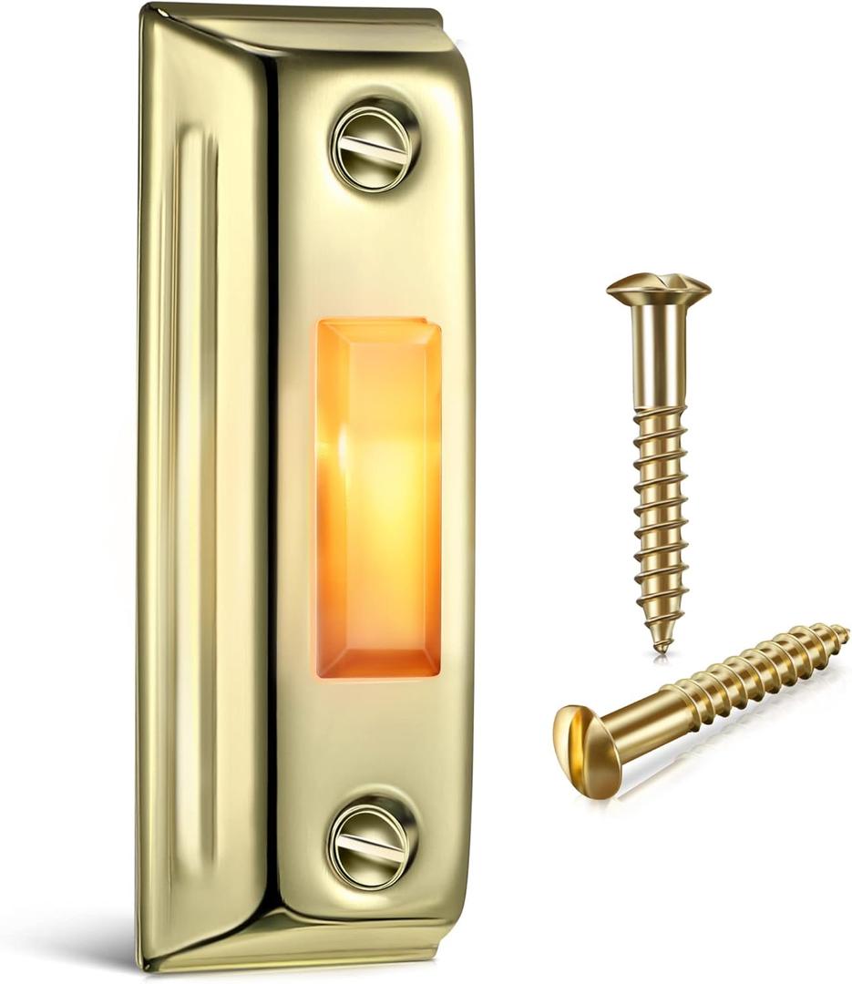 Dreyoo Metal Doorbell Push Button, Heavy Duty Metal Door Bell Wired Button LED Lighted Wall Mounted Door Bell Push Buttons for Home, Universal Garage Door Opener Switch(Gold)