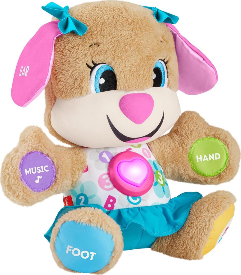 Fisher-Price Baby Learning Toy Laugh & Learn Smart Stages Sis Musical Plush with Lights & Educational Songs for Infants Ages 6+ Months (1 count, Sis - Teal)