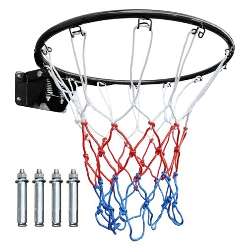LSKSSNG 18" Basketball Rim Replacement, Wall Door Mounted Basketball Rim, Double Spring Solid Rim Replacement with Net Fits In-Ground & Wall-Mounted Basketball Hoops, Indoor/Outdoor (Black)