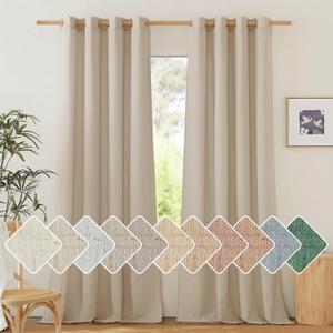 NICETOWN Thick Linen Curtains Privacy with Light Filtering, Grommet Semi Sheer Not See Through Linen Blend Curtain Drapes Vintage & Rustic for Farmhouse / Living Room, Angora, W55 x L84, 2 Panels