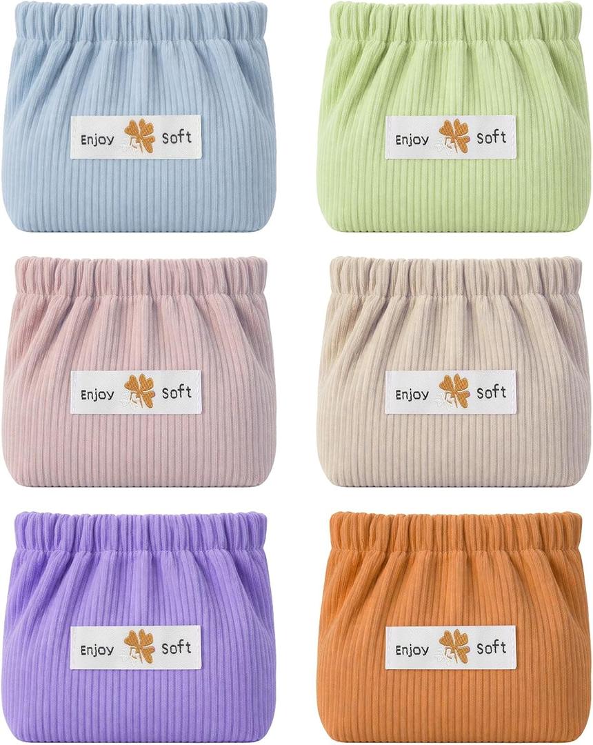 Jeffdad 6Pcs Corduroy Elastic Hair Tie Organizer, Cute Makeup Purse Portable Travel Organizer Bag Multipurpose Cosmetic Accessories Storage 6 Colors