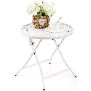 TeoKJ Folding Small Outdoor Side Table, Anti Rust Patio Metal Table