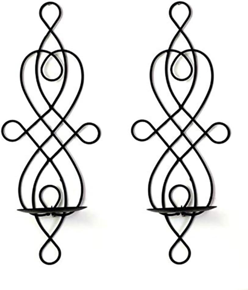 Alnicov 2 Pcs Hanging Candle Holder,Wall Sconce Pair of Iron Mounted Pillar Decorative Hollow Candle Sconces for Home Wall Wedding Party Dcor,Black