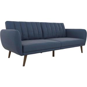 Novogratz Brittany Sofa Futon, Premium Linen Upholstery and Wooden Legs, Blue Linen