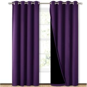 NICETOWN 100% Blackout Curtains with Black Liner Backing, Thermal Insulated Curtains for Living Room, Noise Reducing Drapes, Royal Purple, 52 inches Wide x 84 inches Long Per Panel, Set of 2 Panels