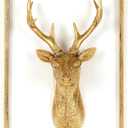 UITWMKTG Gold Animal Head Wall Decor with Metal Frame Vintage Gold Wall Decor Resin Animal Sculptures Modern Home Decor for Bedroom Wall Decoration Deer