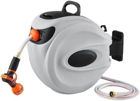 Retractable Hose Reel Wall Mount 65FT 5/8" with 180 Swivel, Heavy Duty No-Kink Garden Water Hose Reel