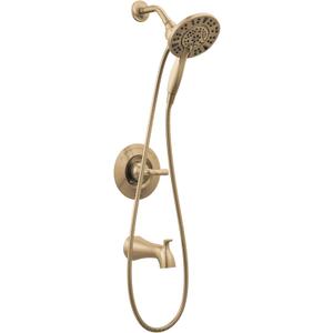 Delta Arvo 14 Series Brushed Gold Bathtub Shower Faucet Set with In2ition 2-in-1 Dual Shower Head with Handheld Spray Combo, Valve Trim Kit, Champagne Bronze 144840-CZ-I (Valve Included)