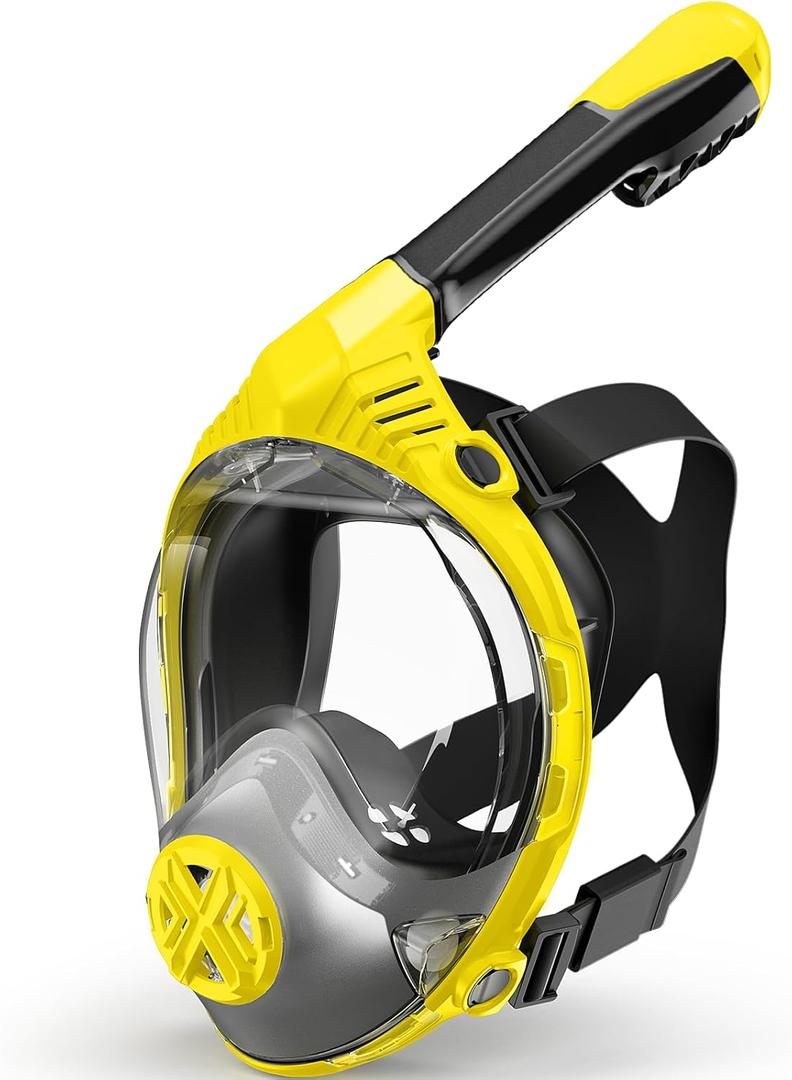 Full Face Snorkel Mask- Snorkeling Gear for Adults with Safe Dry Top Breathing System, 2025 Latest Foldable Panoramic View Snorkeling Mask for Men and Women, Anti Fog Anti Leak (Large-X-Large, Yellow)