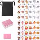 GRACIAS 2 Players Mahjong Block Set, Mahjong Tile Game with 50 Premium Pink Tiles(30mm) Animal and Food Pattern, Portable Mahjongg Set with A Carry Bag