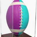 Premium Football Display Case with Clear Acrylic Cover, Brown Leather Base, Vertical Standing Design for Collectible Sports Memorabilia