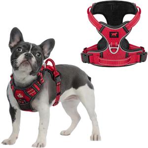 Tuff Pupper No Pull Easy Walk Dog Harness | Heavy Duty Pet Vest | Front & Back Leash Clips | Strong Safety Handle | Reflective Anti Pull Vest | Comfortable Padded Escape Proof Harness (Medium, Red) (Medium (Neck: 15-23" , Chest: 18-24"))