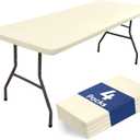 homing 4 Packs Rectangle Table Cloth, Waterproof Polyester Elastic Fitted Tablecloth Fits for 6 Foot Folding Tables, Washable Table Protector for Picnic, Camping, Outdoor, Cream Yellow (30" x 72")