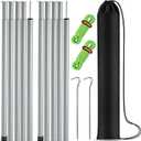 Tent Poles Adjustable Tarp Poles Steel Rods for Tarp Canopy Camping Replacement Set of 2 +Pegs & Reflective Ropes