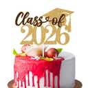 Class of 2026 Cake Topper, Congrats Grad/You Did It, Congratulations High School College Graduation Party Decorations, Gold and Brown Glitter