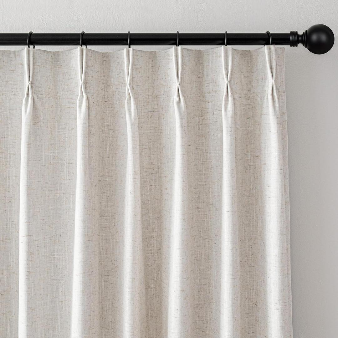 MYSKY HOME Linen Pinch Pleated Blackout Curtains 100% Room Darkening for Living Room Bedroom Thermal Insulated Light Block Window Drapes 102 inches Long Width 40", 2 PCs