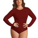 POSESHE Women's Plus Size Long Sleeve Bodysuit Soft Round Neck Bodysuits for Women, Size: 4X
