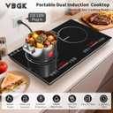 VBGK 2 burner Induction Hop,3600W Electric hob 2 burner with Knob Control,9 Power Levels, Kids Lock & Timer,LED touch control,double induction hop