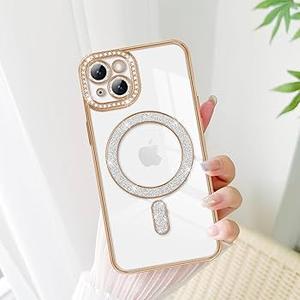 Luxury Glitter Phone Case Compatible with iPhone, Diamond Rhinestone Protective Back Cover with Crystal Ring Stand (Gold, iPhone 13 Pro)