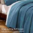 Love's cabin Queen Size Cotton Quilt Set, 100% Cotton Fabric Striped Textured Coverlet with Crinkled Look, Lightweight Quilted Bedspread for All Season, Includes 2 Pillow Shams, Misty Blue, Queen(90"x96")