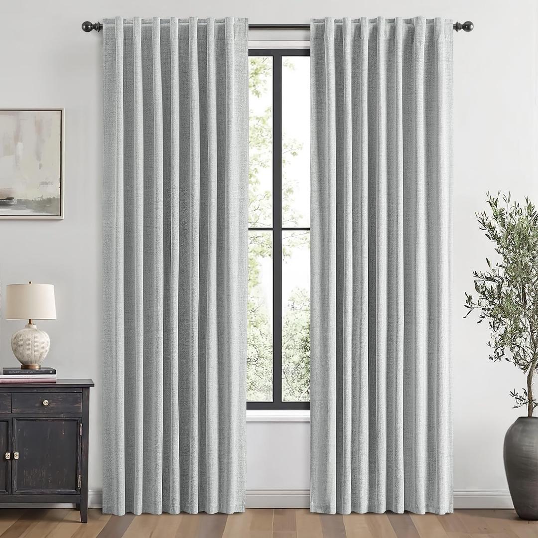 MIULEE 100% Blackout Linen Curtains for Bedroom, Grey Solid Luxury Decor Thermal Insulation Room Darkening Drapes for Living Room Nursery Back Tab Rod Pocket 42 x 84 Inches, 2 Panels