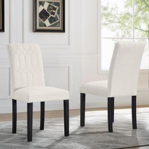 VECELO Upholstered Dining Chairs Set of 2, Modern Accent Parsons with Comfort Seat, Solid Wood Legs w/Rubber Footpads, for Living Room Kitchen, Beige