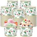 Sabary 60 Pcs 9 oz Christmas Paper Bowls Disposable Thanksgiving Snack Dessert Paper Cup Green Holly Leaf Cups Christmas Holiday Party Supplies for Hot or Cold Food