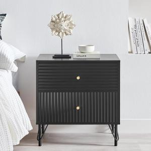 OCANDO Black 2 Drawers Nightstand, 22 Fluted Bed Night Stand Bedroom Bedside Table, Living Room Sofa Side Storage End Table